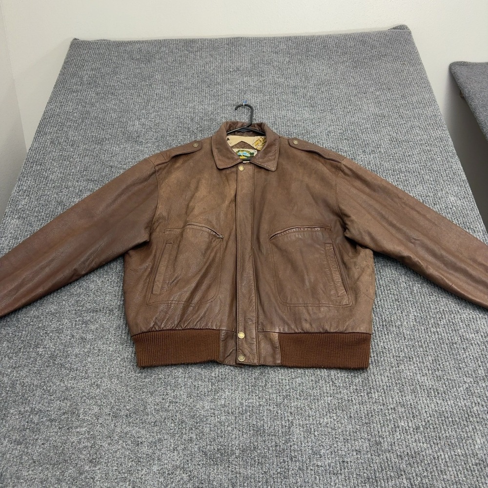 Vintage Rock Creek Leather Jacket Mens XL Brown Leather Bomber Map Lining Style